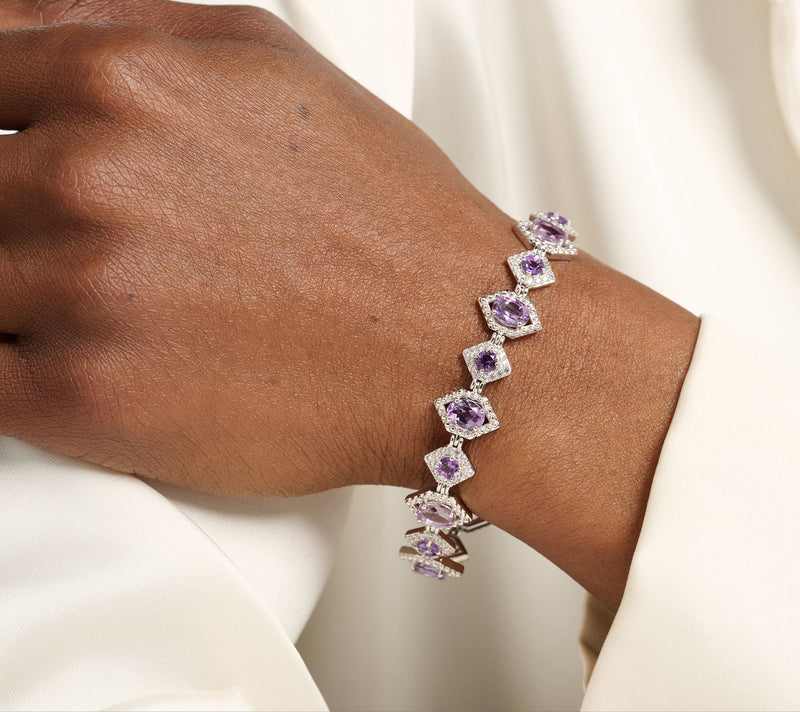 Affinity Gems Pink Amethyst & White Zircon Silver Bracelet Sterling — View 4