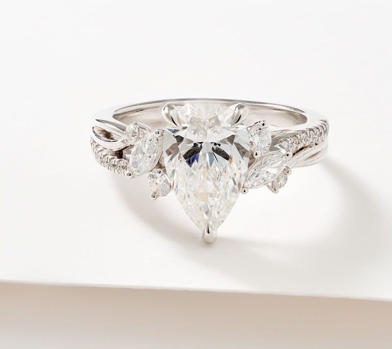Fire Light Lab Grown Diamond 3 cttw Pear Center Stone Ring, 14K — View 3