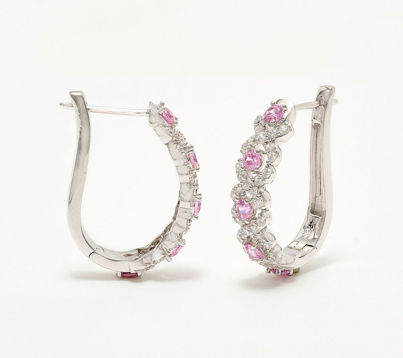 Diamonique x Kathy Levine Blushing Beauty Omega Back Earrings, Sterl — View 2