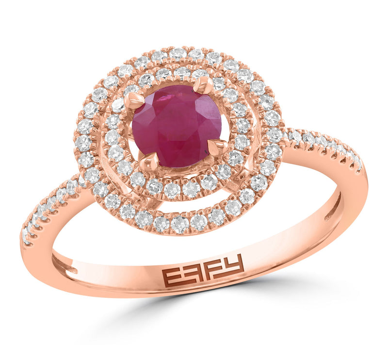 Effy Ruby & Diamond Double Halo Ring, 14K Gold — Main view