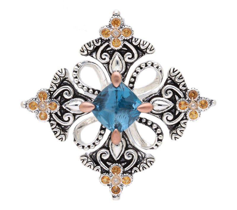 Barbara Bixby Sterling & 18K Gold London Blue Topaz Enhancer. — View 3