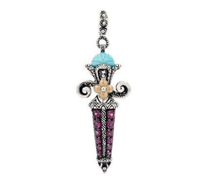 Barbara Bixby Sterling & 18K Turquoise & Rhodolite Sword Charm