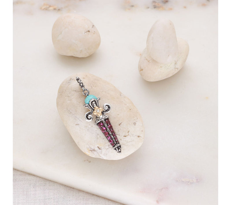 Barbara Bixby Sterling & 18K Turquoise & Rhodolite Sword Charm — View 4