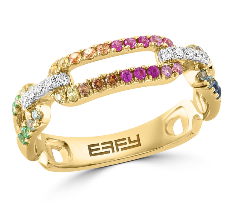 Effy Diamond, Tsavorite & Multi-Sapphire Link Ring, 14K Gold — Main view