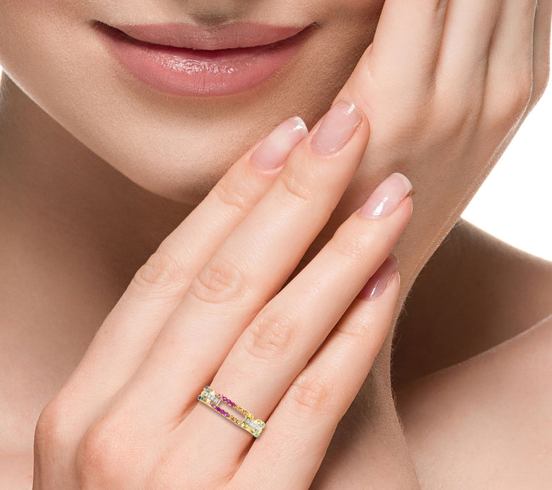 Effy Diamond, Tsavorite & Multi-Sapphire Link Ring, 14K Gold — View 4