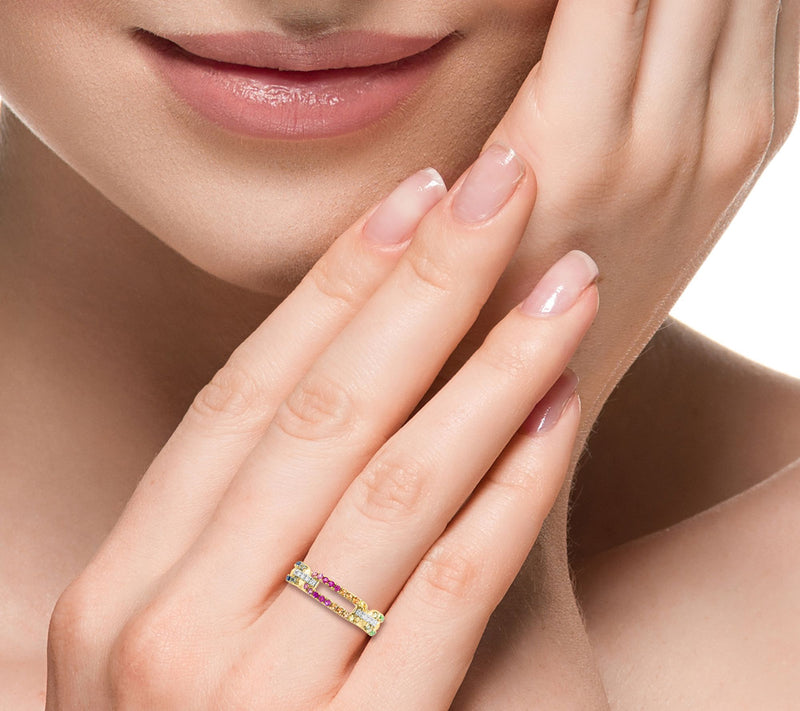 Effy Diamond, Tsavorite & Multi-Sapphire Link Ring, 14K Gold — View 3