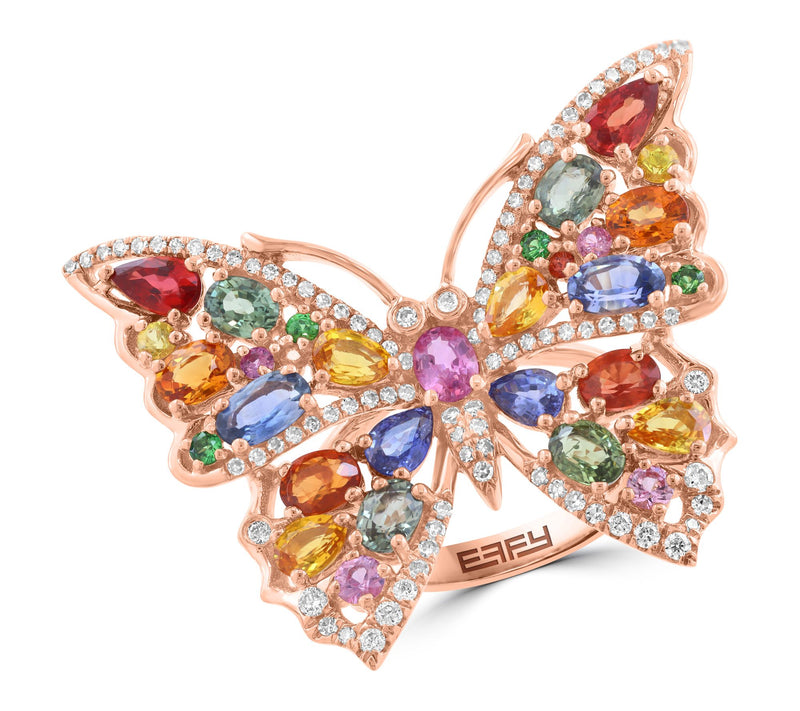 Effy Diamond & Multi Sapphire Butterfly Ring, 14K Gold — Main view