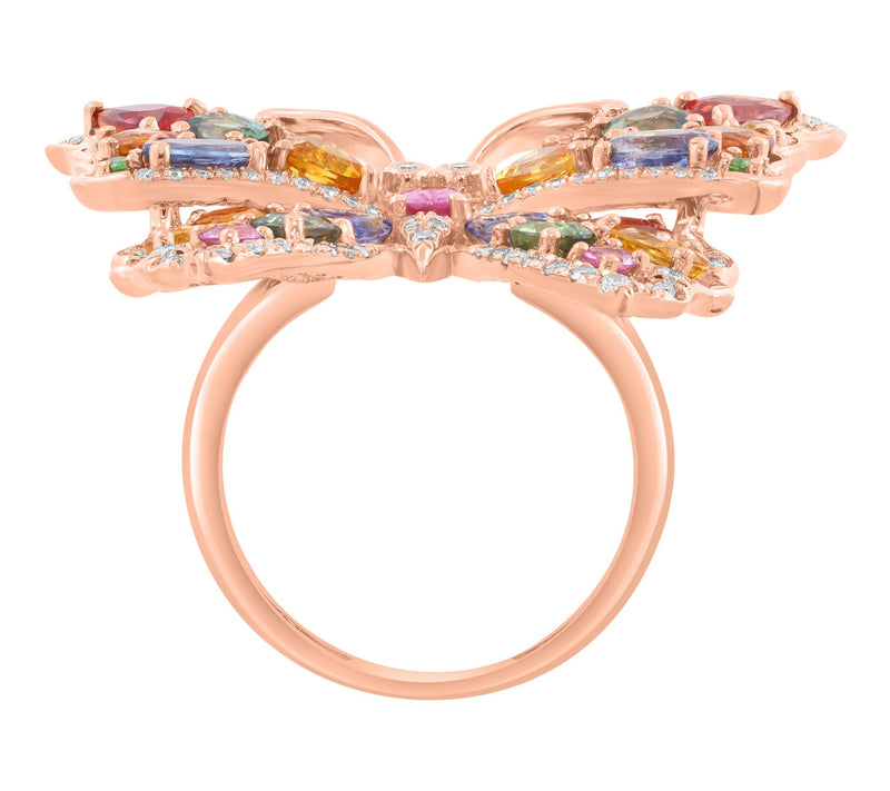 Effy Diamond & Multi Sapphire Butterfly Ring, 14K Gold — View 2