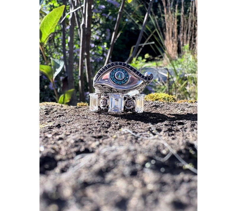 Third Person Sterling Creative Soul Gemstone Evil Eye Ring — View 4