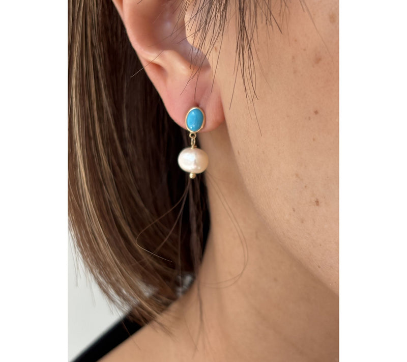 Alkeme 14K Gold Turquoise & Cultured Pearl Earrings — View 2