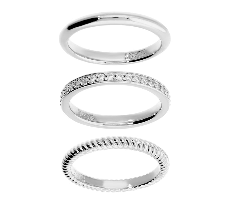 Diamonique x Bronzo Italia Set Of 3 Stackable Rings,18K Plated — View 8