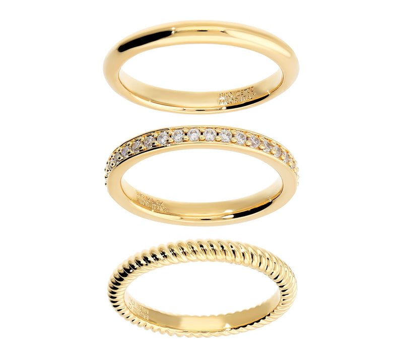 Diamonique x Bronzo Italia Set Of 3 Stackable Rings,18K Plated — View 9