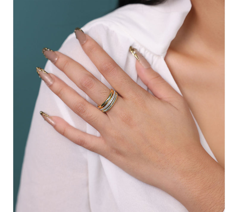 Diamonique x Bronzo Italia Set Of 3 Stackable Rings,18K Plated — View 3