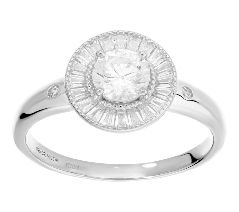 Diamonique Baguette Halo Ring, Sterling Silver — View 7