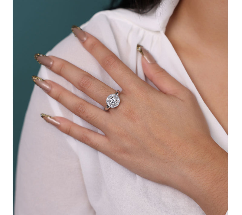 Diamonique Baguette Halo Ring, Sterling Silver — View 4