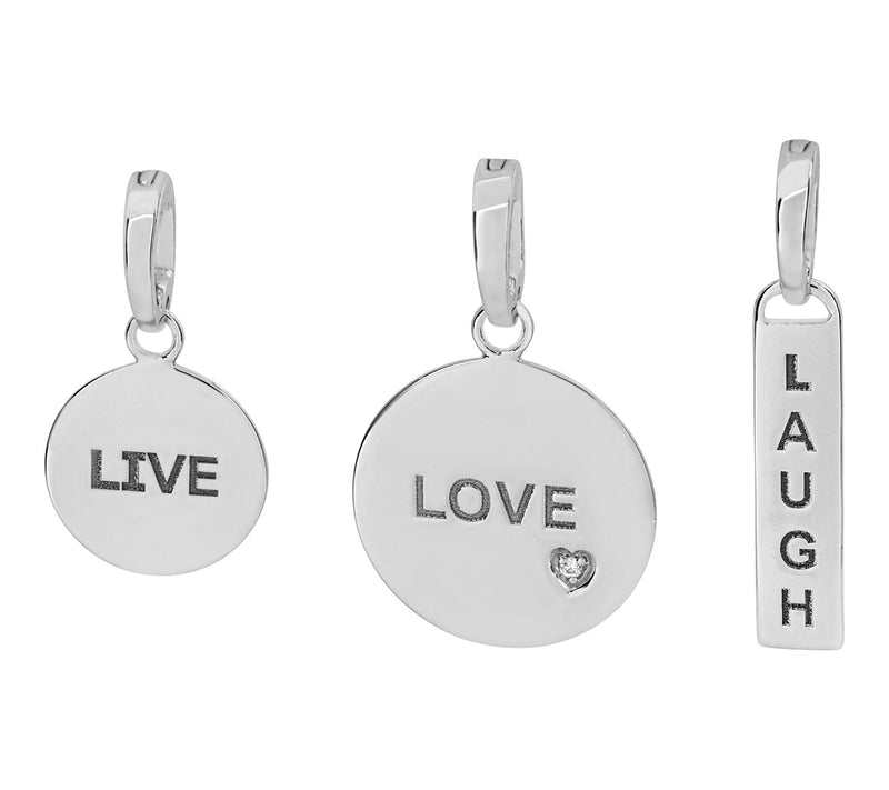 Diamonique Live, Laugh, Love Pendant Set, Sterling Silver — Main view