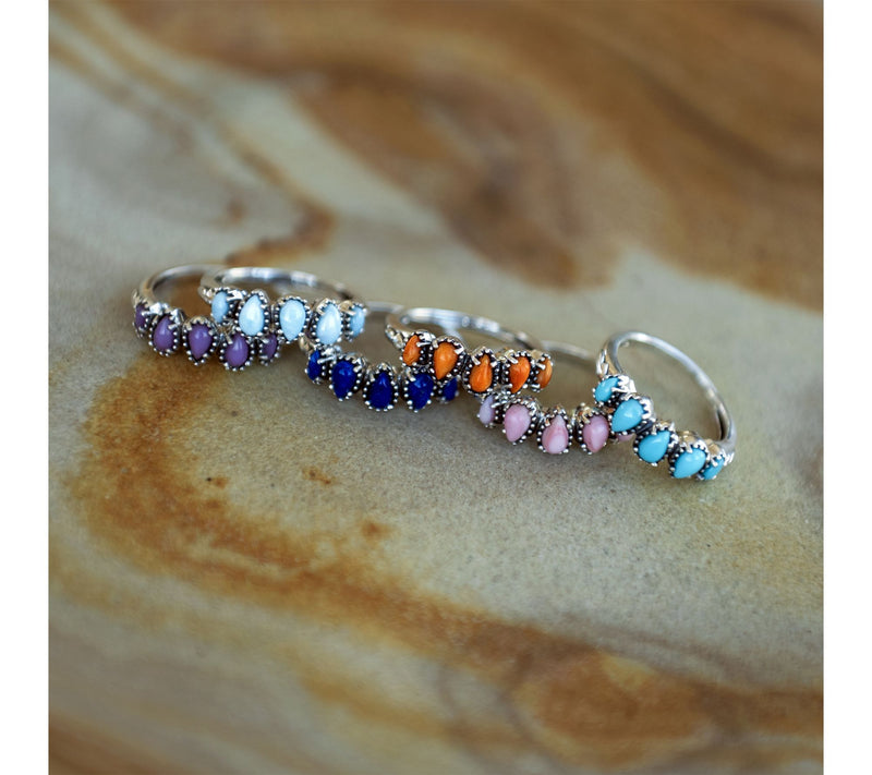 American West Sterling Five Pear Gemstone Band Ring — View 6