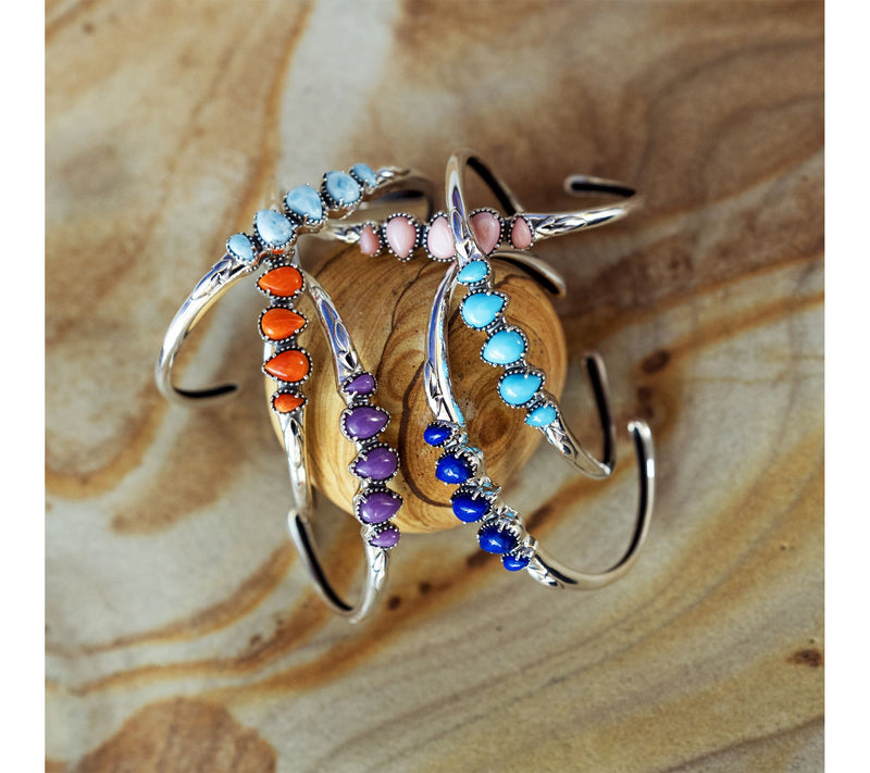 American West Sterling Five Pear Gemstone Band Ring — View 8