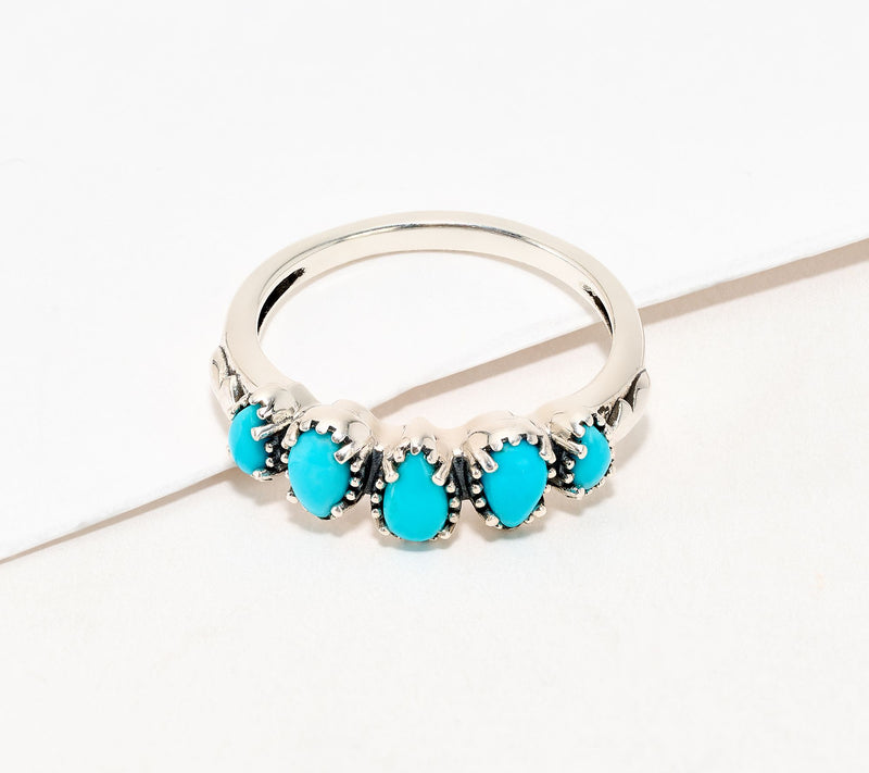 American West Sterling Five Pear Gemstone Band Ring — View 19
