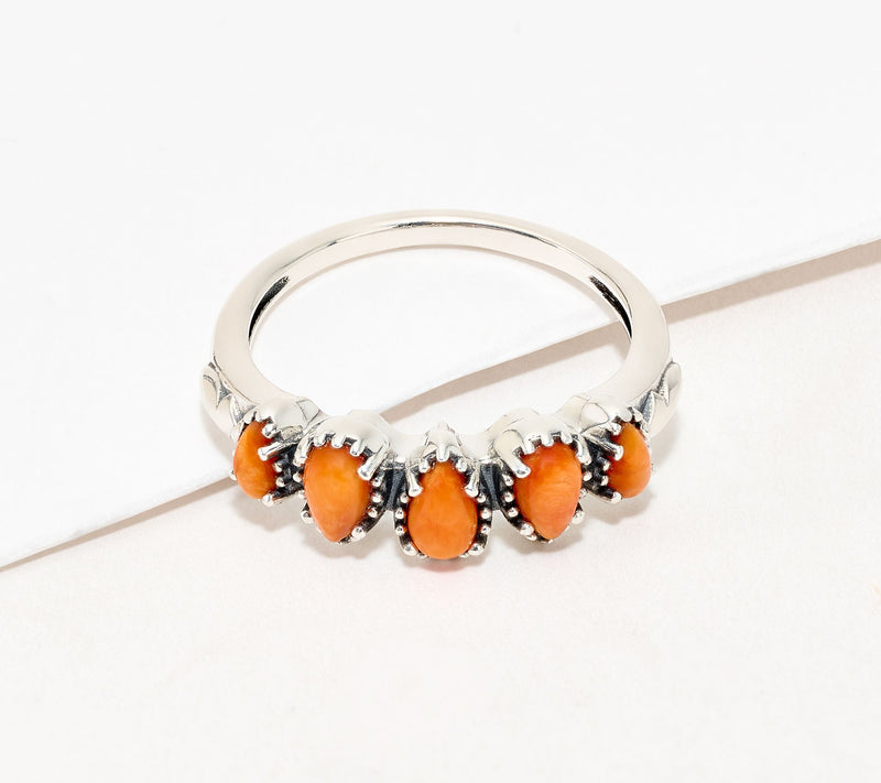 American West Sterling Five Pear Gemstone Band Ring — View 3
