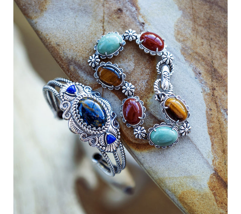 American West Sterling Oval & Trillion Gemstone Cuff — View 5