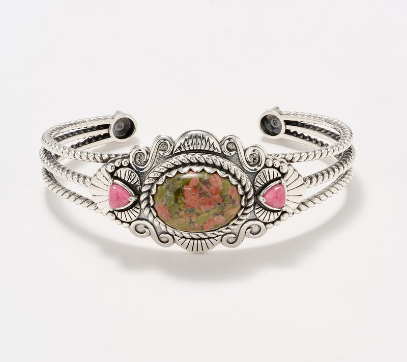 American West Sterling Oval & Trillion Gemstone Cuff — View 10