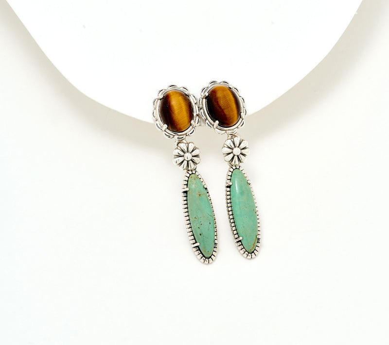 American West Sterling Oval Gemstone Concha Linear Earrings — Main view