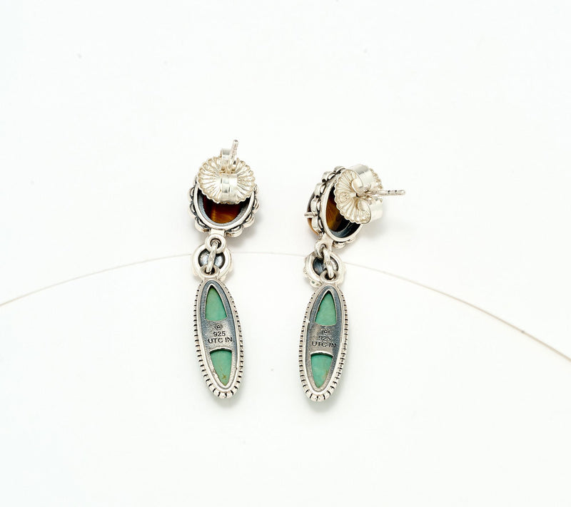 American West Sterling Oval Gemstone Concha Linear Earrings — View 2