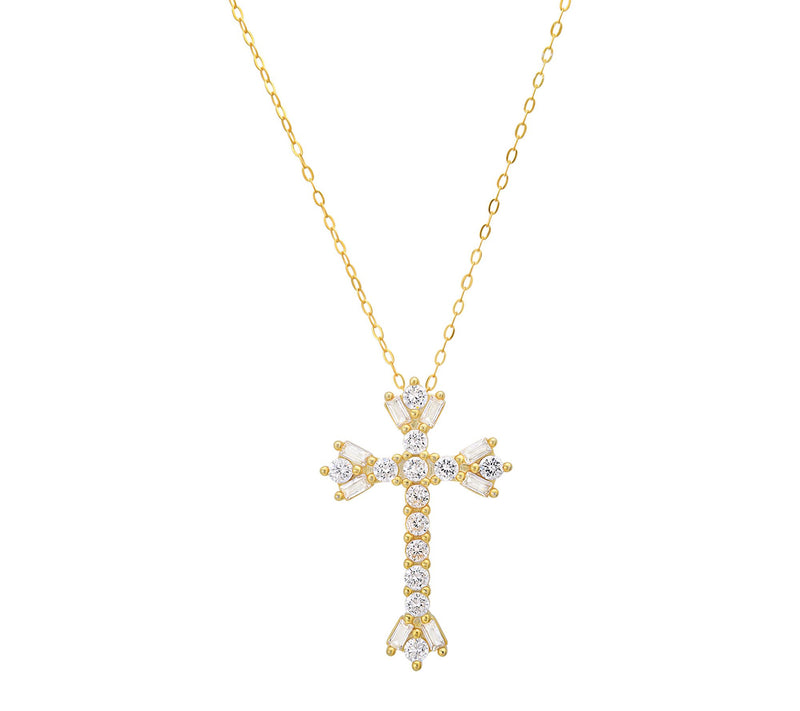 Diamonique Vintage Floral Cross Pendant w/ Chain, Sterling — View 5