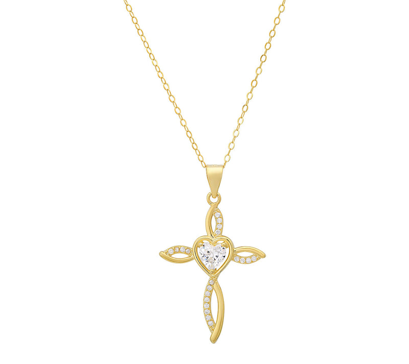 Diamonique Heart Swirling Cross Pendant w/ Chain, Sterling — View 5