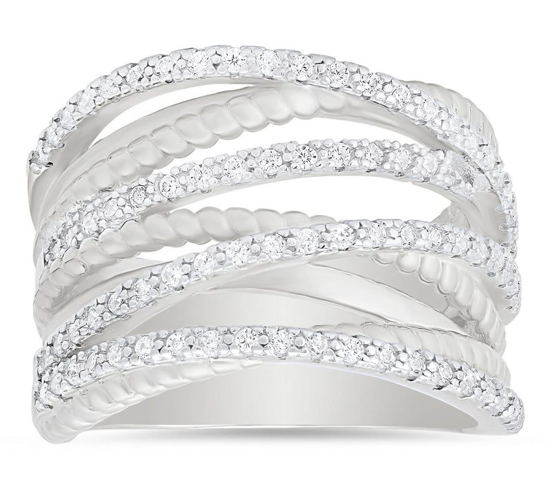 Diamonique Twisted Rope Highway Statement Ring,Sterling — View 5