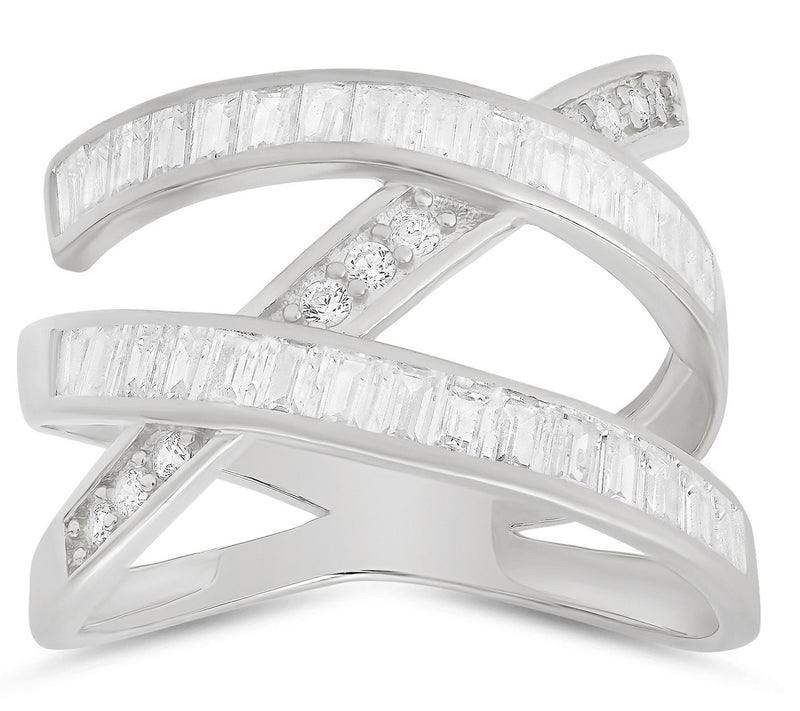 Diamonique Baguette Cut Highway Statement Ring,Sterling — View 5
