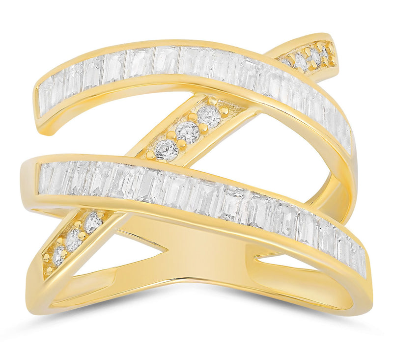 Diamonique Baguette Cut Highway Statement Ring,Sterling — View 6