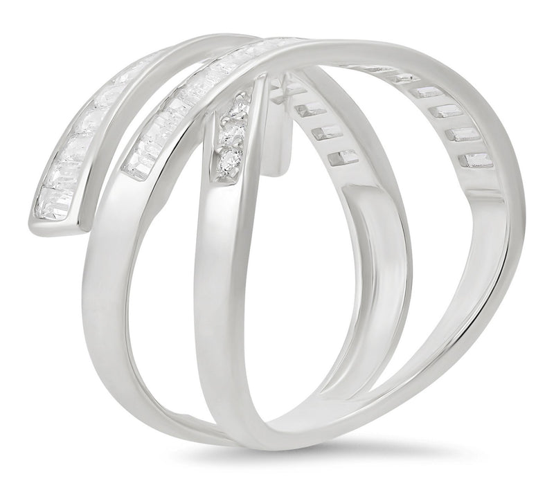 Diamonique Baguette Cut Highway Statement Ring,Sterling — View 2