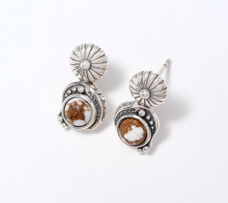 American West Sterling Leaf & Concha Gemstone Post Earrings — View 11