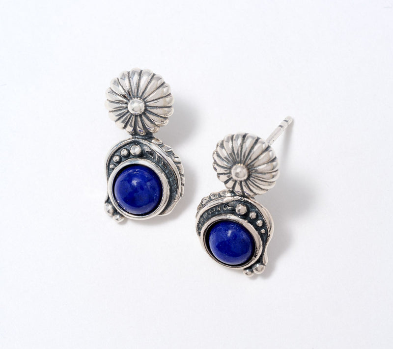 American West Sterling Leaf & Concha Gemstone Post Earrings — View 12