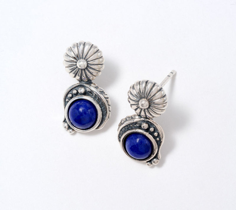 American West Sterling Leaf & Concha Gemstone Post Earrings — Main view