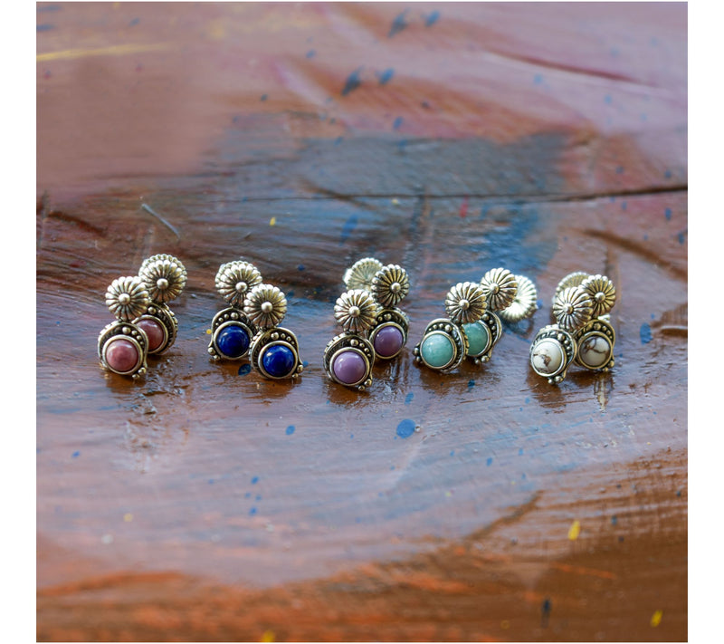 American West Sterling Leaf & Concha Gemstone Post Earrings — View 4