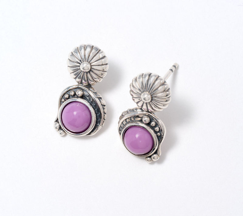 American West Sterling Leaf & Concha Gemstone Post Earrings — View 13