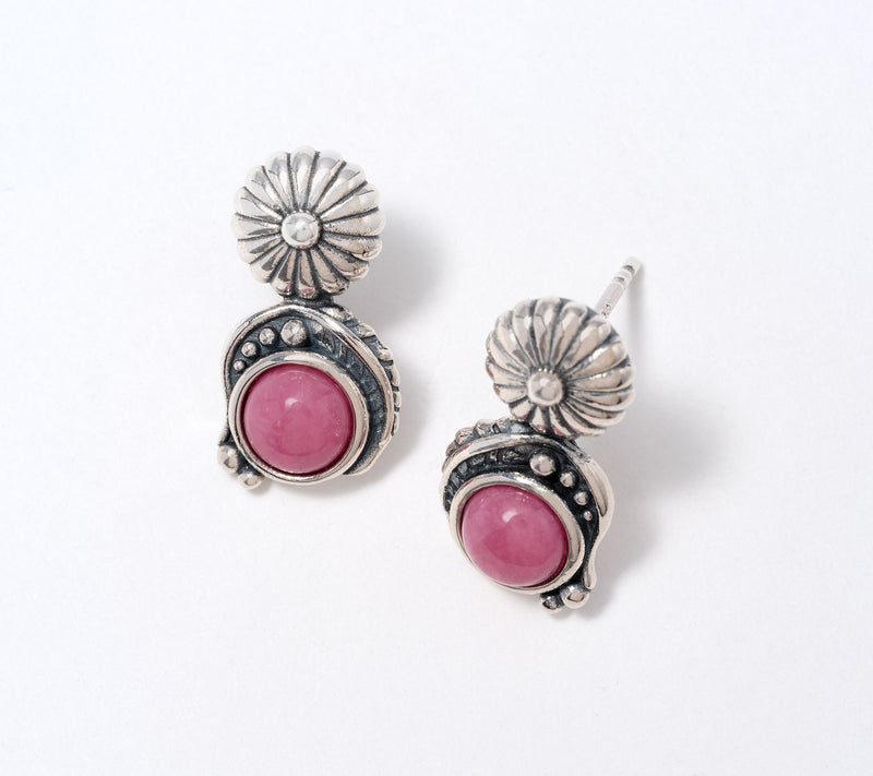American West Sterling Leaf & Concha Gemstone Post Earrings — View 14