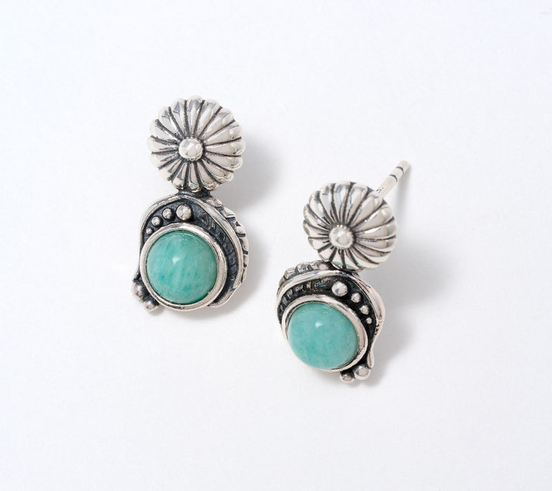 American West Sterling Leaf & Concha Gemstone Post Earrings — View 15