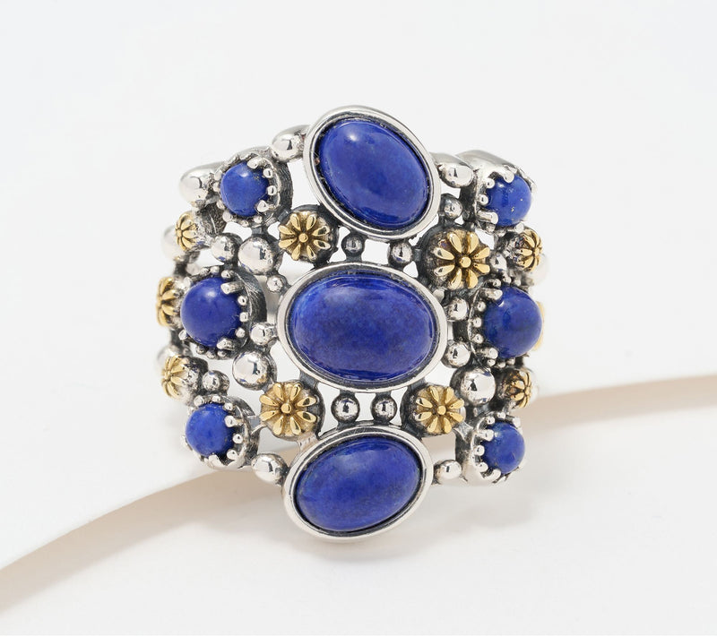 American West Sterling & 14KT Plated Nine Gemstone Ring — View 12
