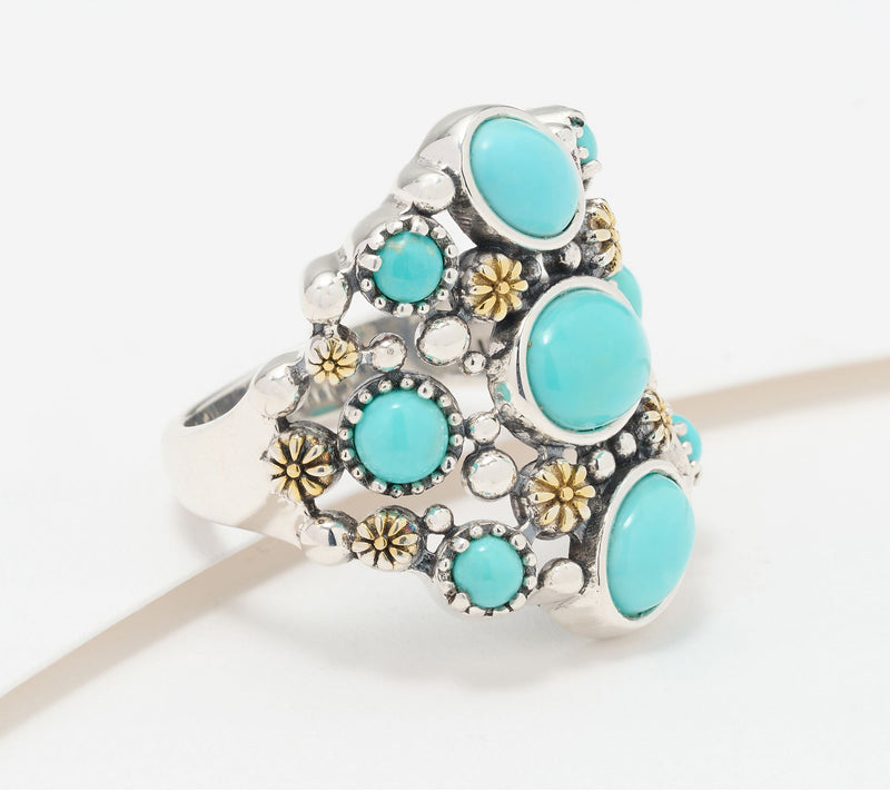 American West Sterling & 14KT Plated Nine Gemstone Ring — View 3