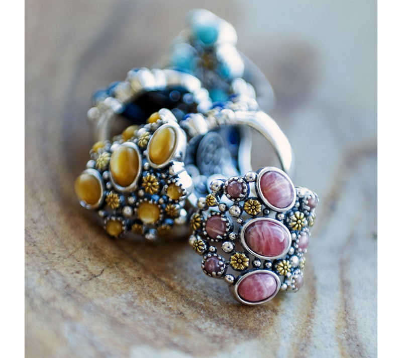 American West Sterling & 14KT Plated Nine Gemstone Ring — View 6