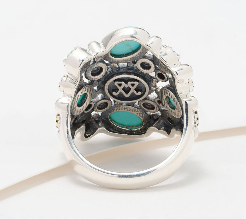 American West Sterling & 14KT Plated Nine Gemstone Ring — View 4