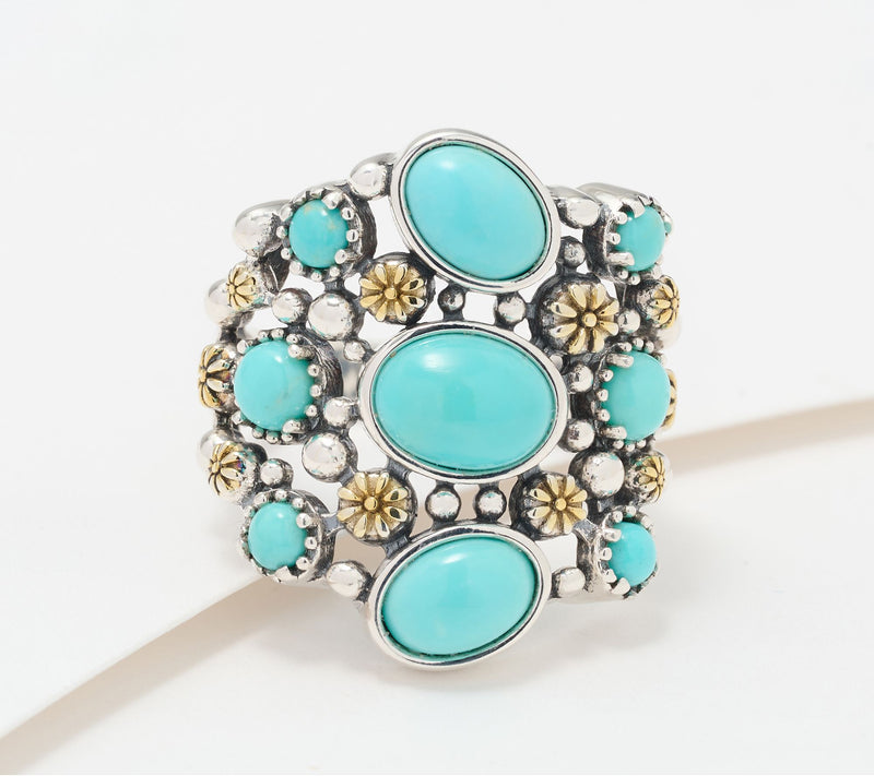 American West Sterling & 14KT Plated Nine Gemstone Ring — View 14
