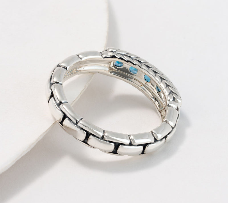 JAI Sterling Silver Exotic Gemstone Box Chain Band Ring — View 2
