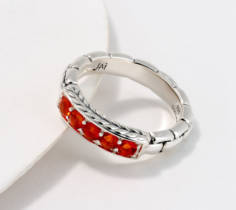 JAI Sterling Silver Exotic Gemstone Box Chain Band Ring — View 11