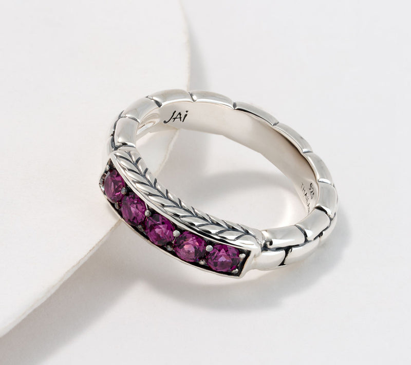 JAI Sterling Silver Exotic Gemstone Box Chain Band Ring — View 12