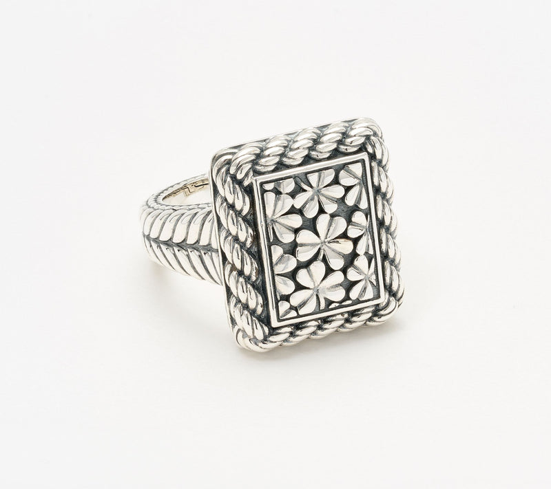 JAI Ireland Sterling Silver Clover & Cara Rope Ring — Main view